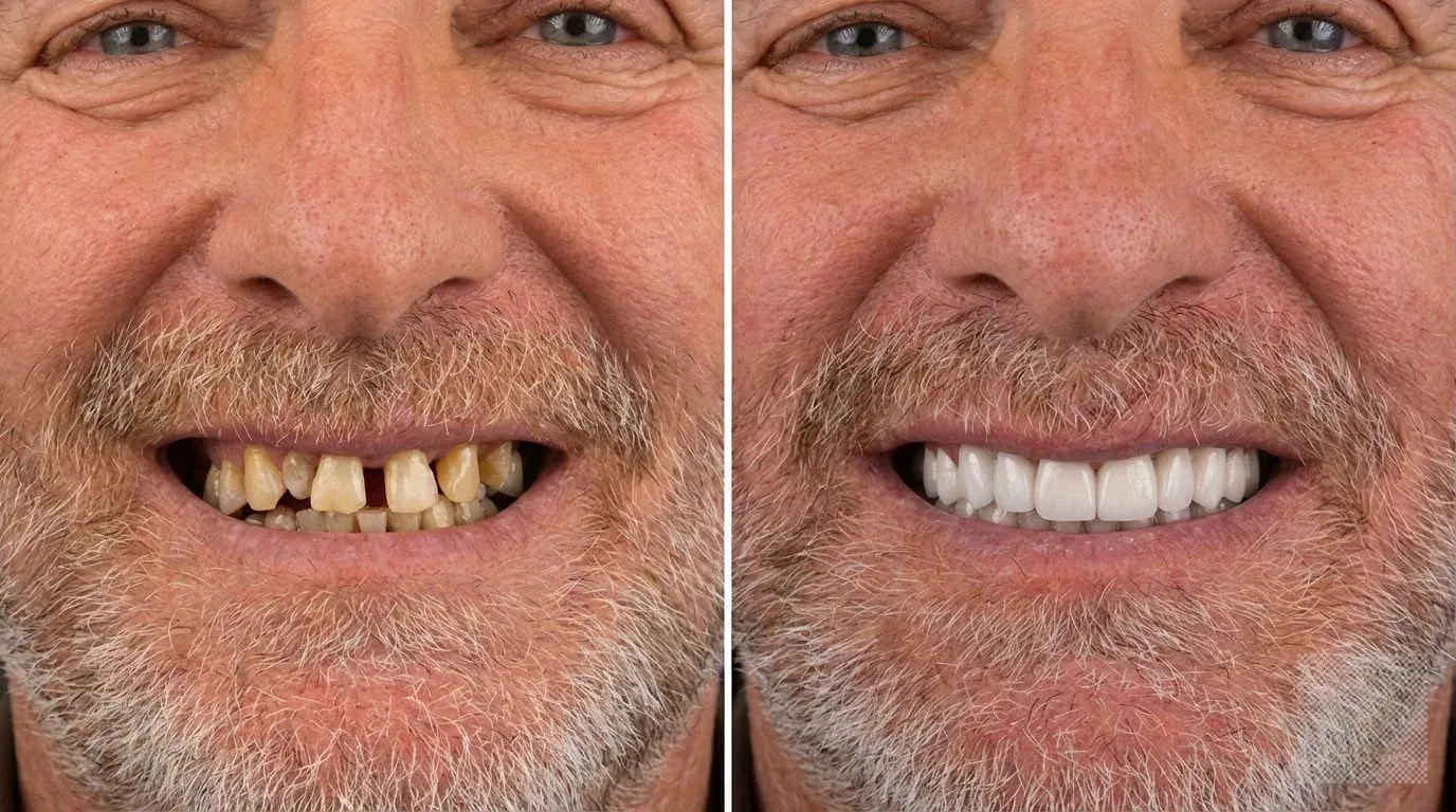 Full-mouth rehabilitation, mature patient — real GC Clinic case