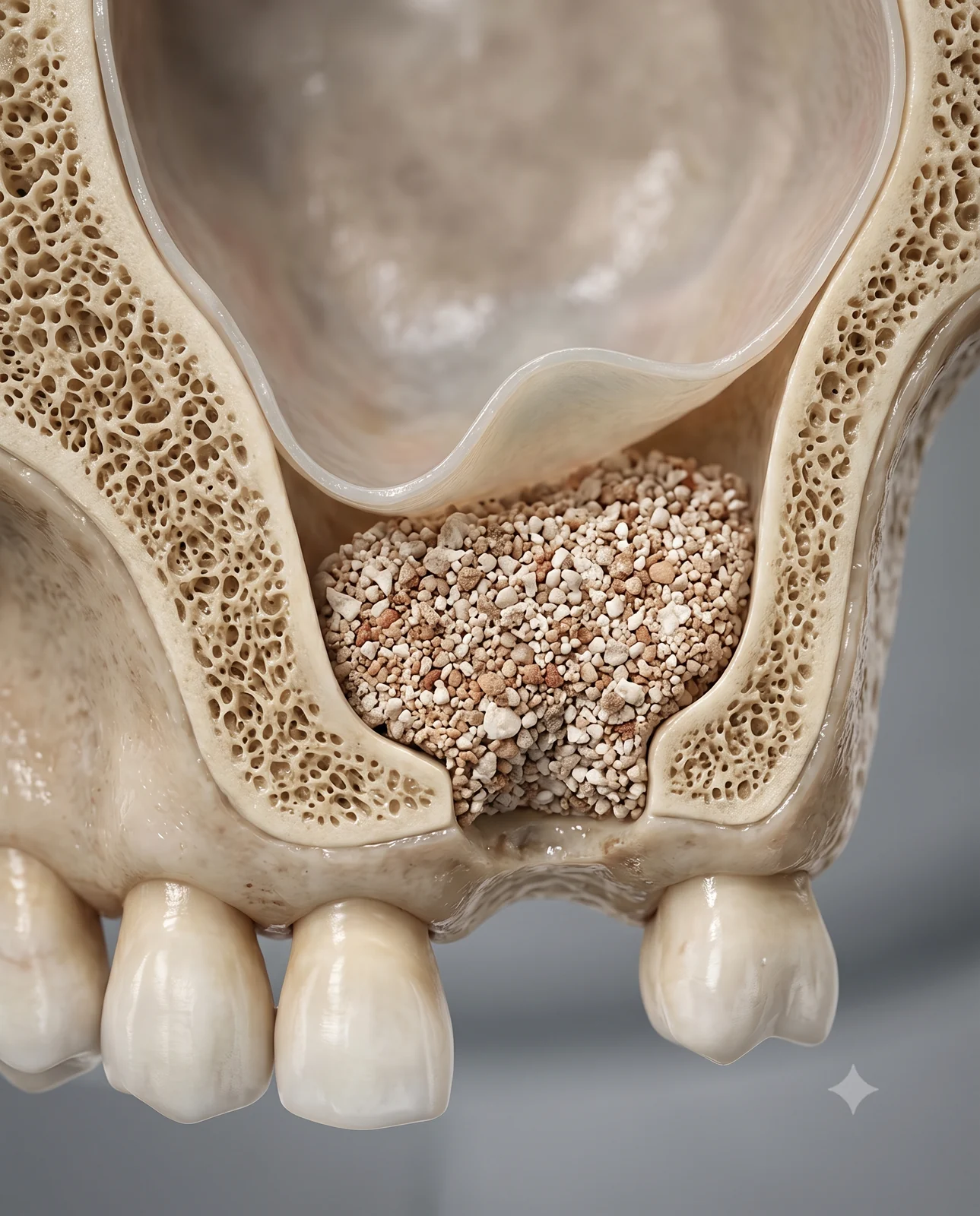 Sinus lift and bone graft illustration — maxillary sinus augmentation before implant placement